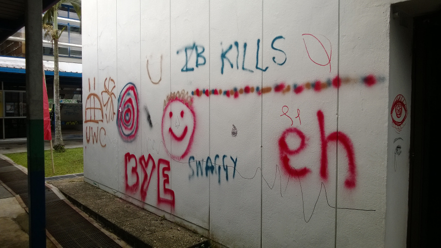 A third photo of graffiti on the UWCSEA Dover Campus.