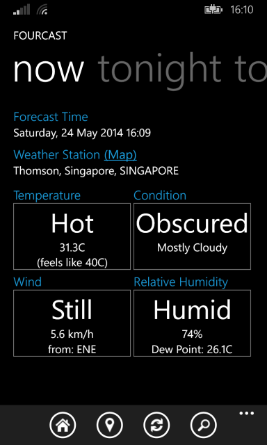 Screenshot of Fourcast, with Dew Point added.